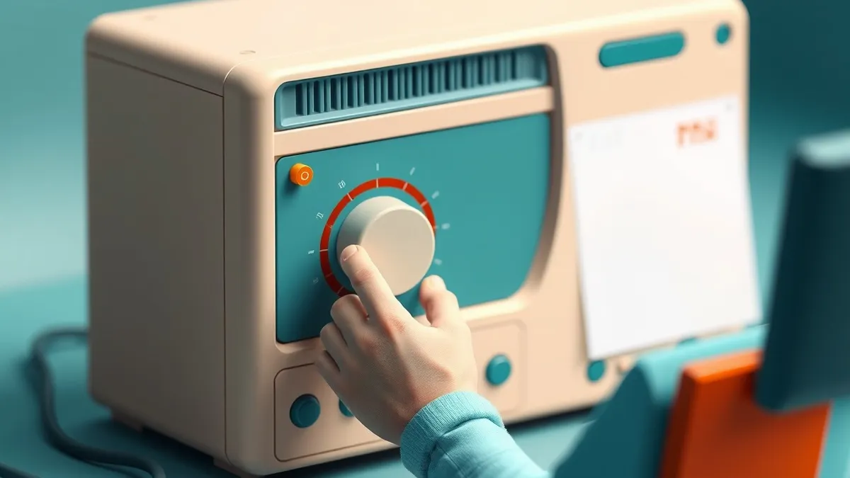 Illustration: A security analyst adjusts a physical knob on a beige network appliance to fine-tune sensitivity levels, balancing anomaly detection with noise reduction for cleaner 