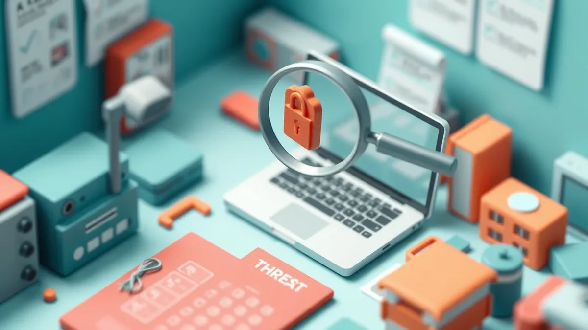 Illustration: A small office desk holds a single laptop next to a red checklist.