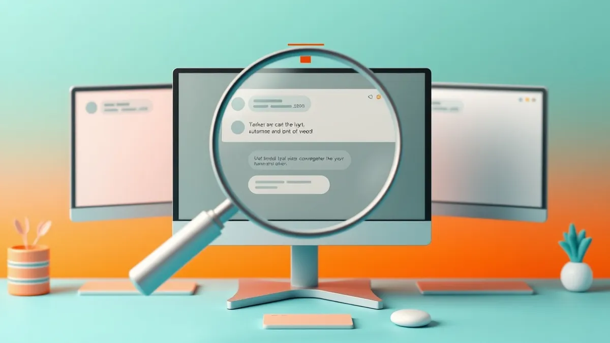 Illustration: A desktop monitor displays three blank chat windows with varying message bubble densities.