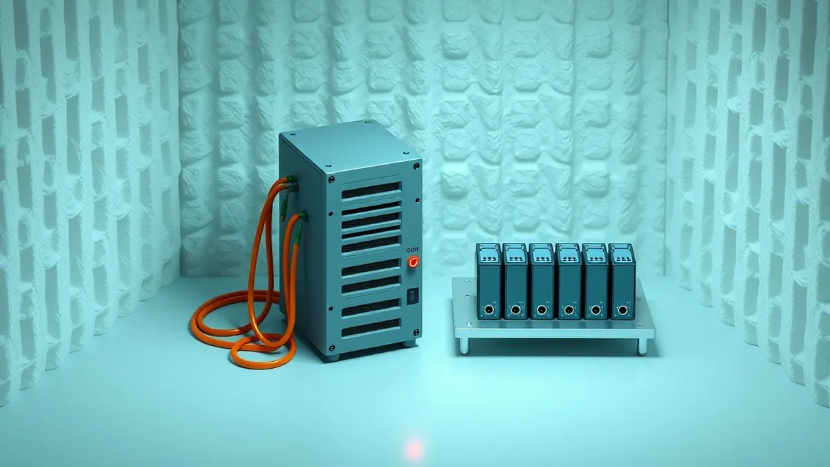 Illustration: A sturdy metal server sits alone in a sterile, empty room with walls of white foam insulation.
