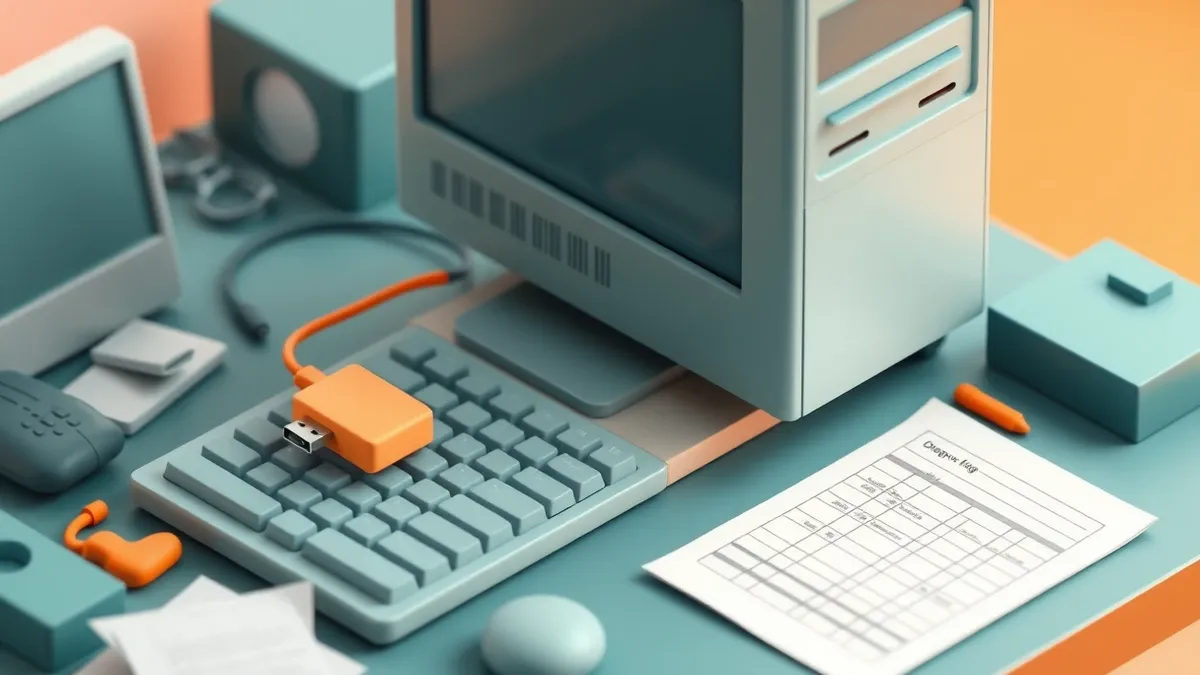 Illustration: A generic desktop computer sits on a cluttered desk.