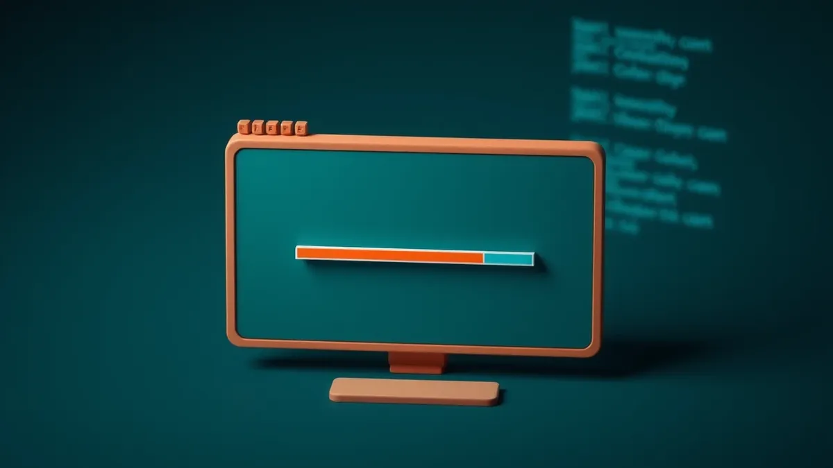 Illustration: A generic software update window displays a blank progress bar and abstract geometric shapes against a dark background.