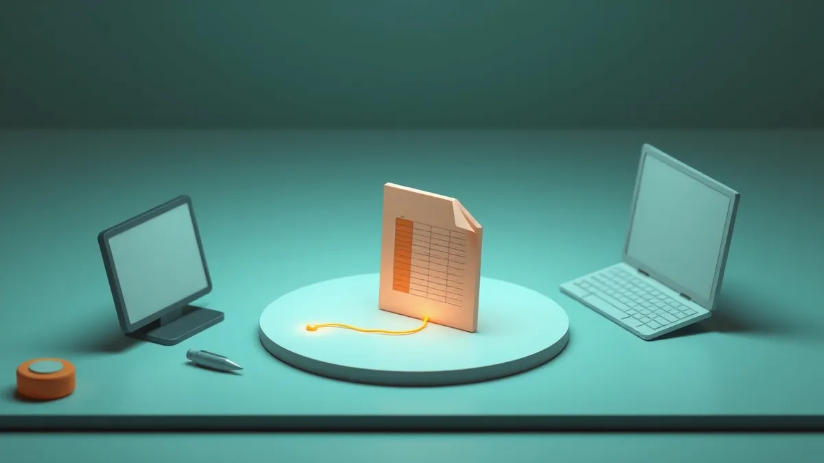 Illustration: A single innocuous spreadsheet file sits isolated on a clean digital surface.