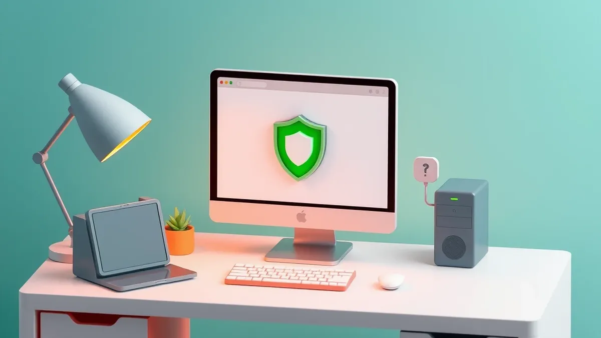 Illustration: A sleek modern desktop computer sits on a clean white desk.
