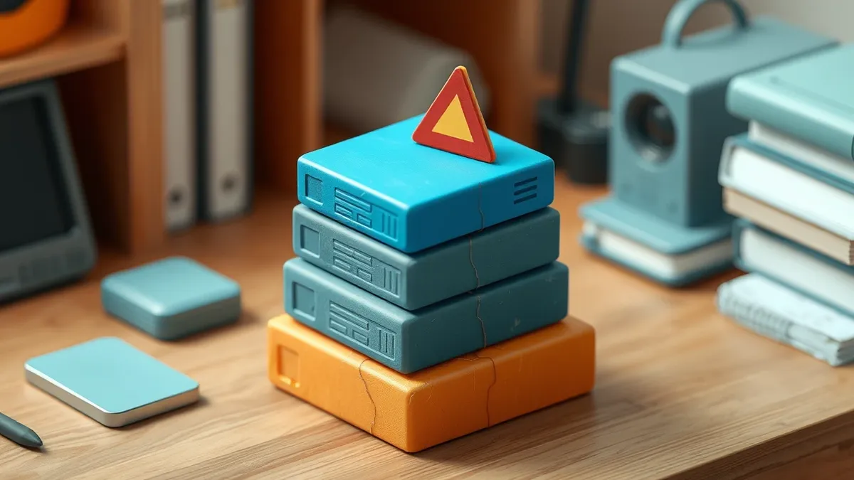 Illustration: A stack of generic software boxes sits on a wooden desk.