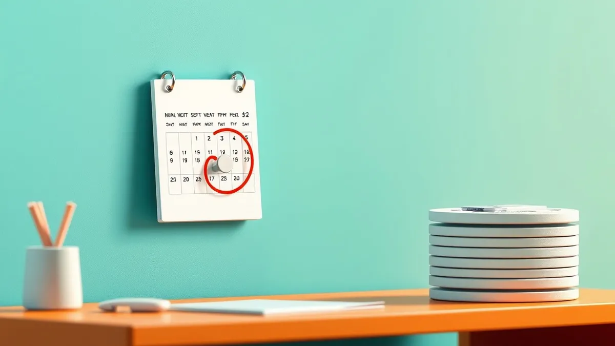 Illustration: A clean, minimalist wall calendar displays a single month with one date circled in bright red ink.