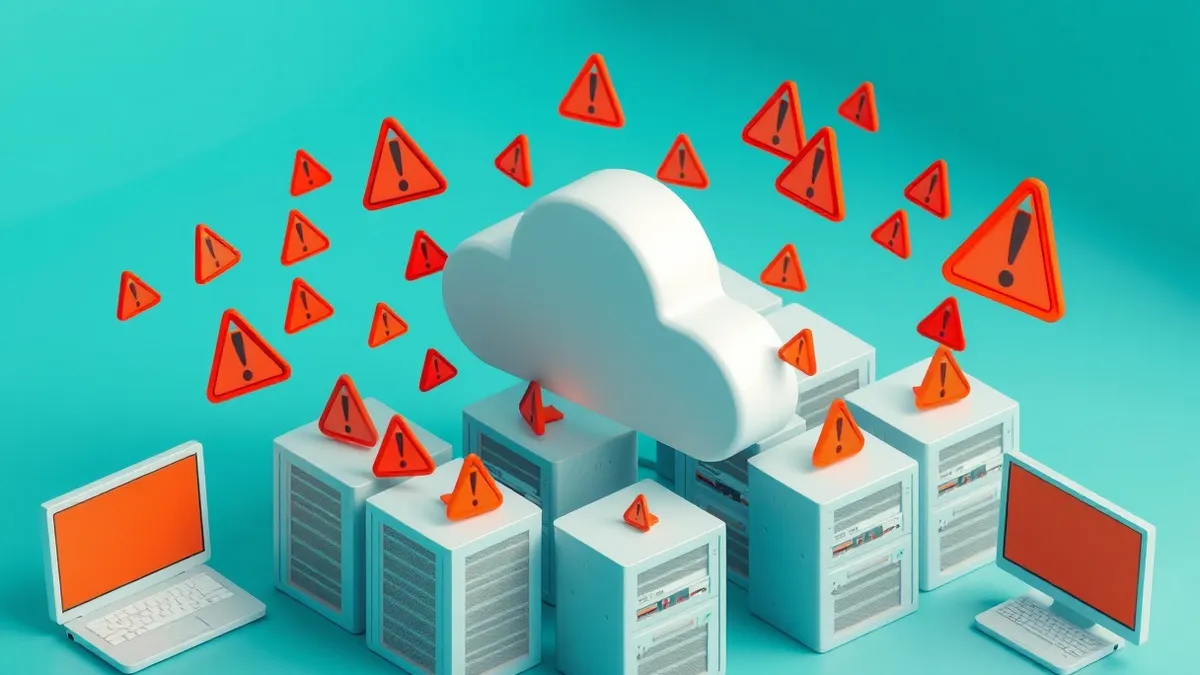 Illustration: A sleek white cloud icon floats above a cluster of generic server blades.