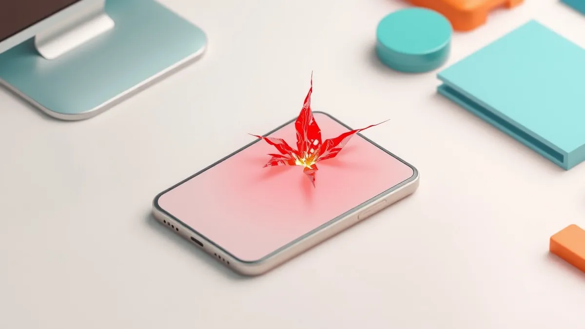 Illustration: A pristine, unblemished smartphone sits on a white desk.