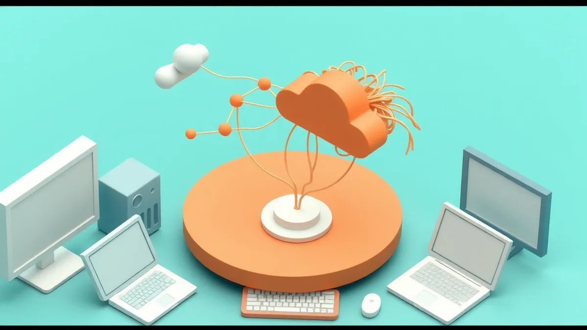 Illustration: A simplified network diagram floats above a desk, showing clean data lines connecting to a central hub while chaotic, tangled strands branch off toward an external cl
