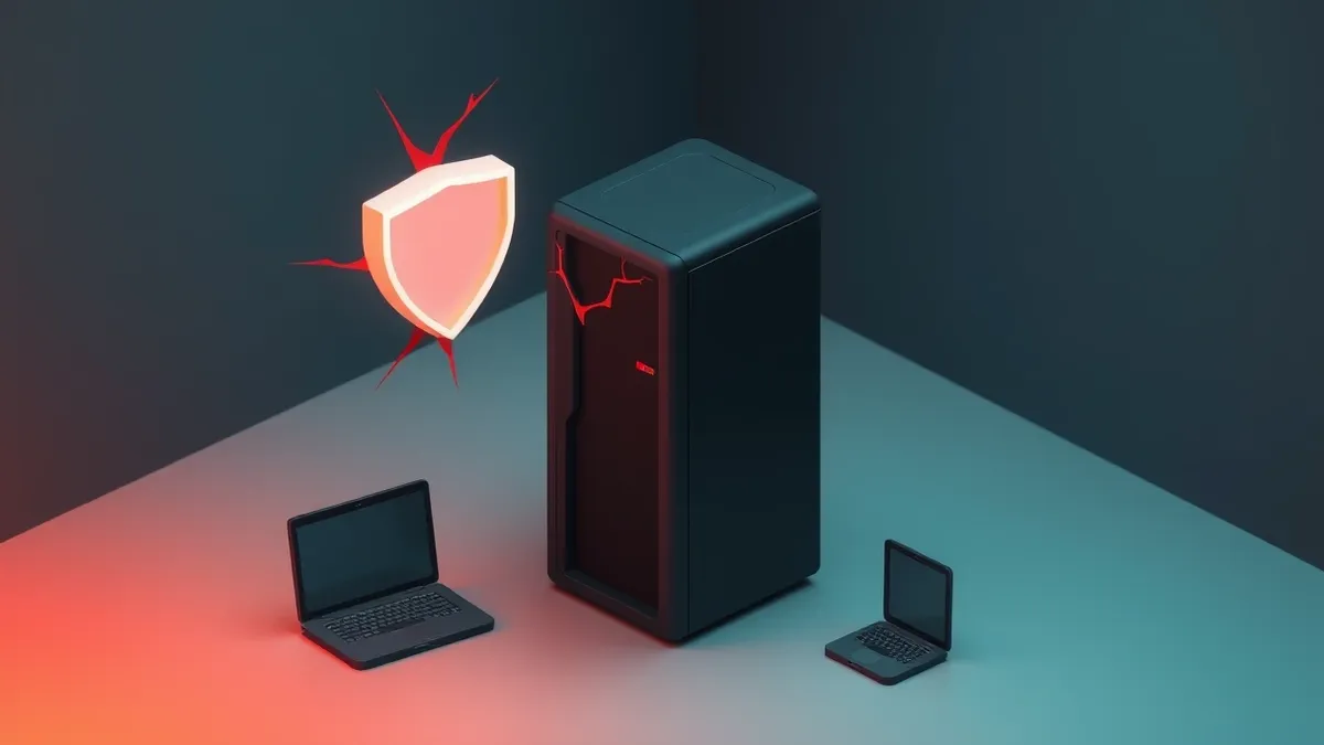 Illustration: A sleek black tower server sits isolated in a dim room.